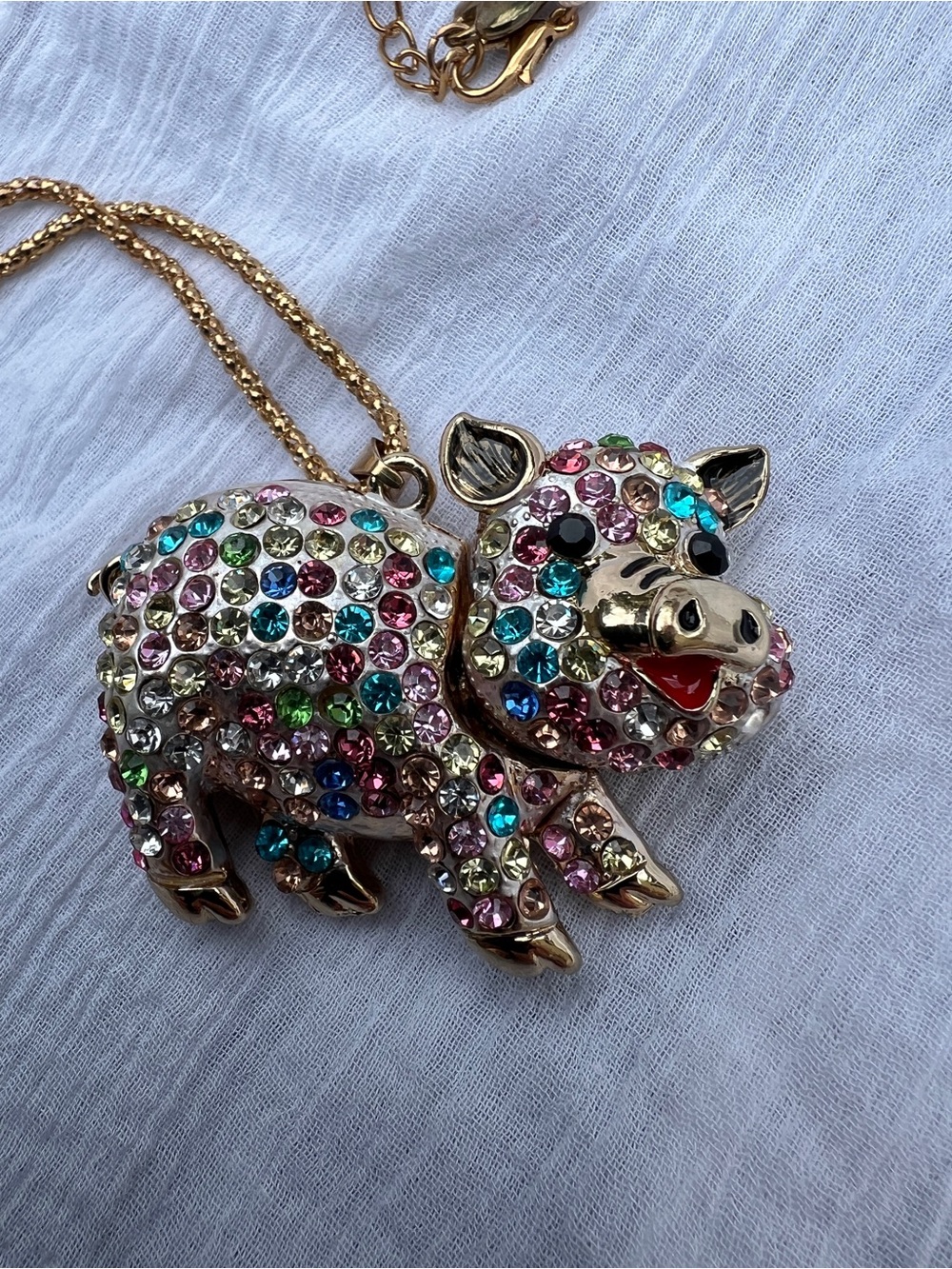 Multiple Rhinestone Pig Necklace